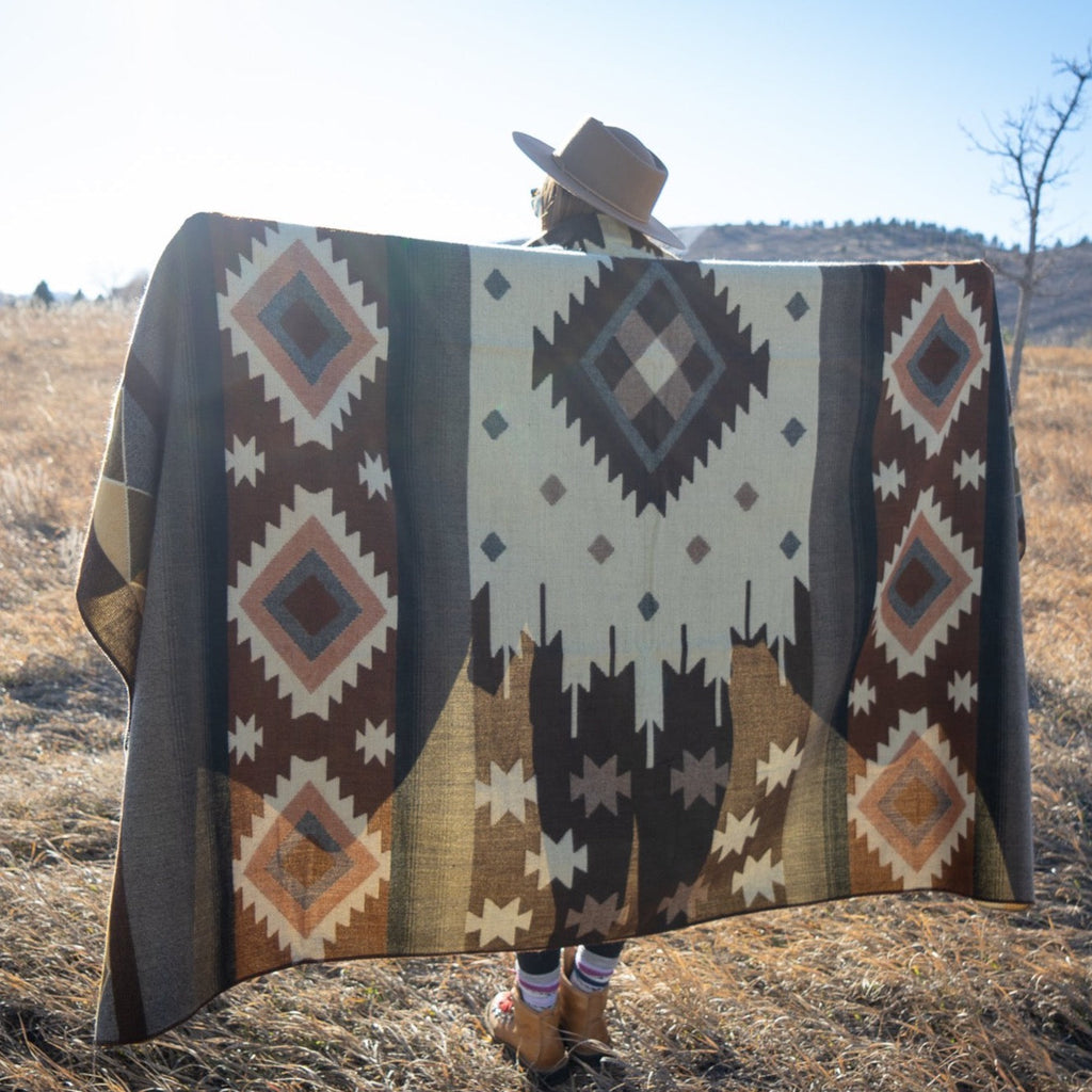 Sage, taupe and bone desert geometric alpaca blanket