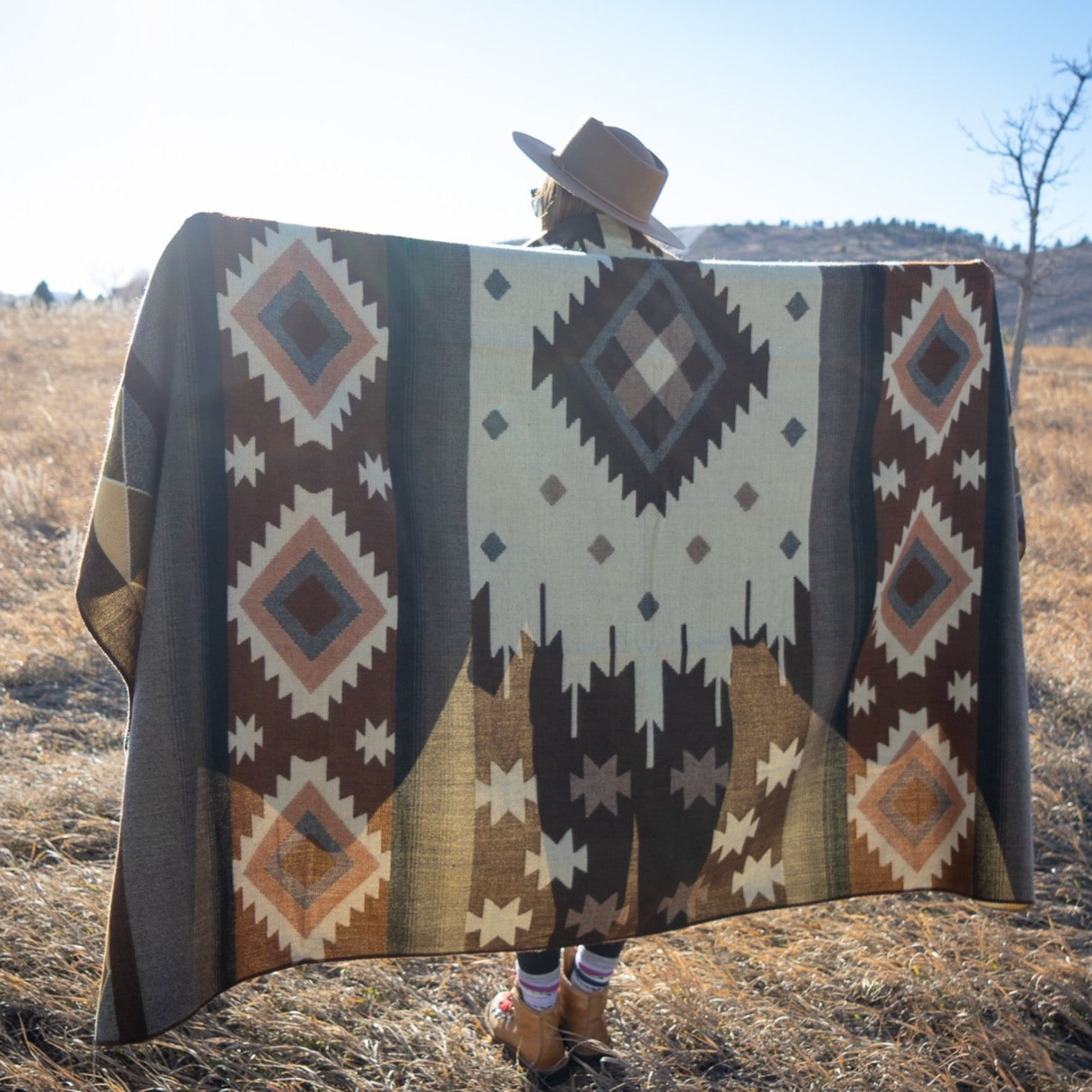 Sage, taupe and bone desert geometric alpaca blanket