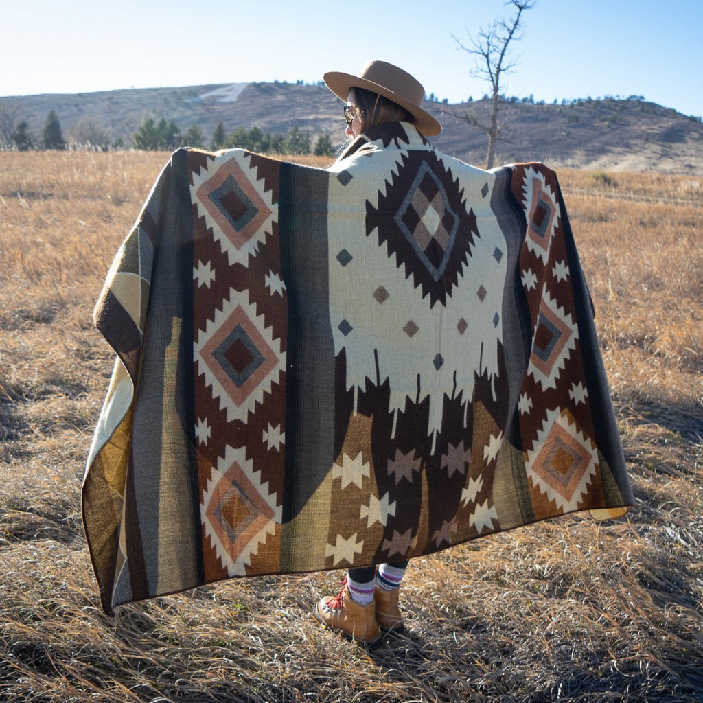 Sage, taupe and bone desert geometric alpaca blanket, view 2