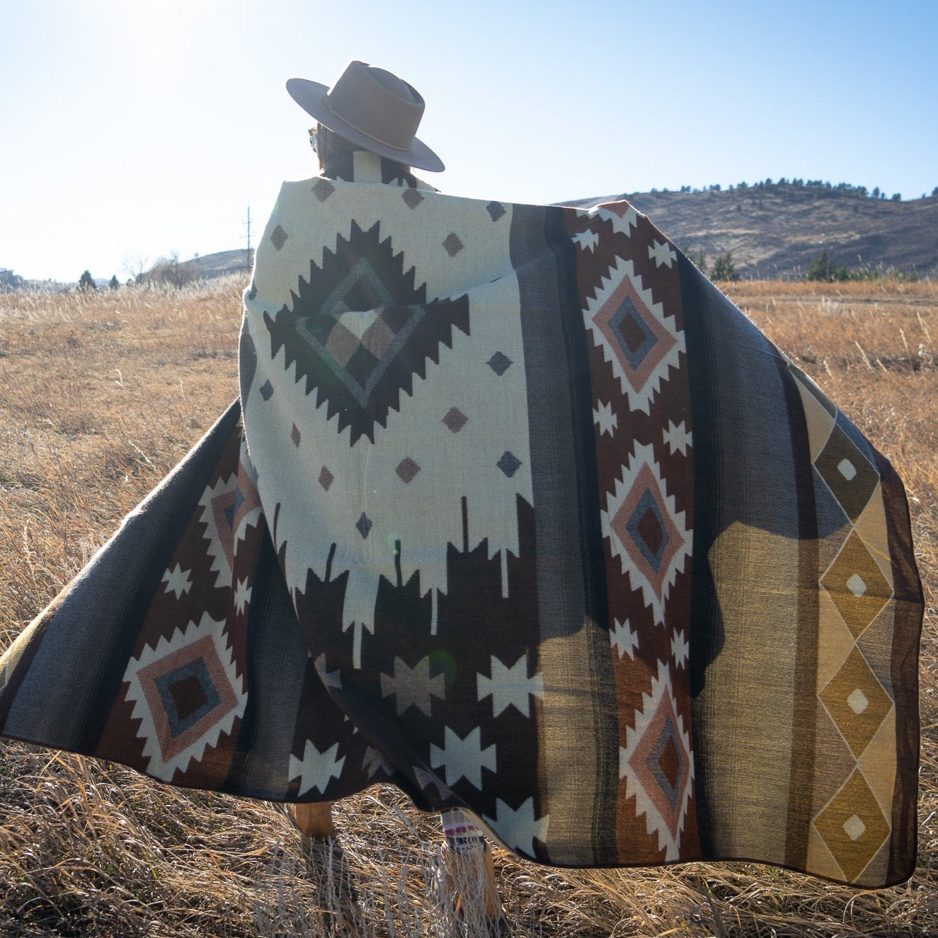 Sage, taupe and bone desert geometric alpaca blanket, view 5