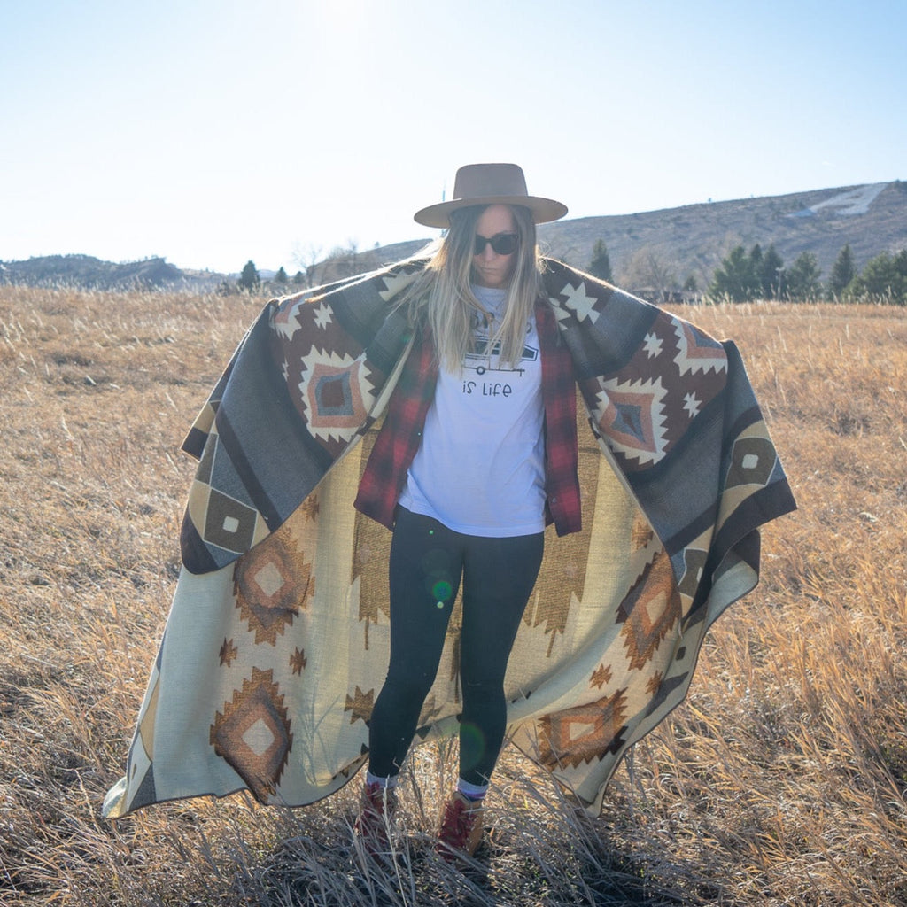 Sage, taupe and bone desert geometric alpaca blanket, view 7