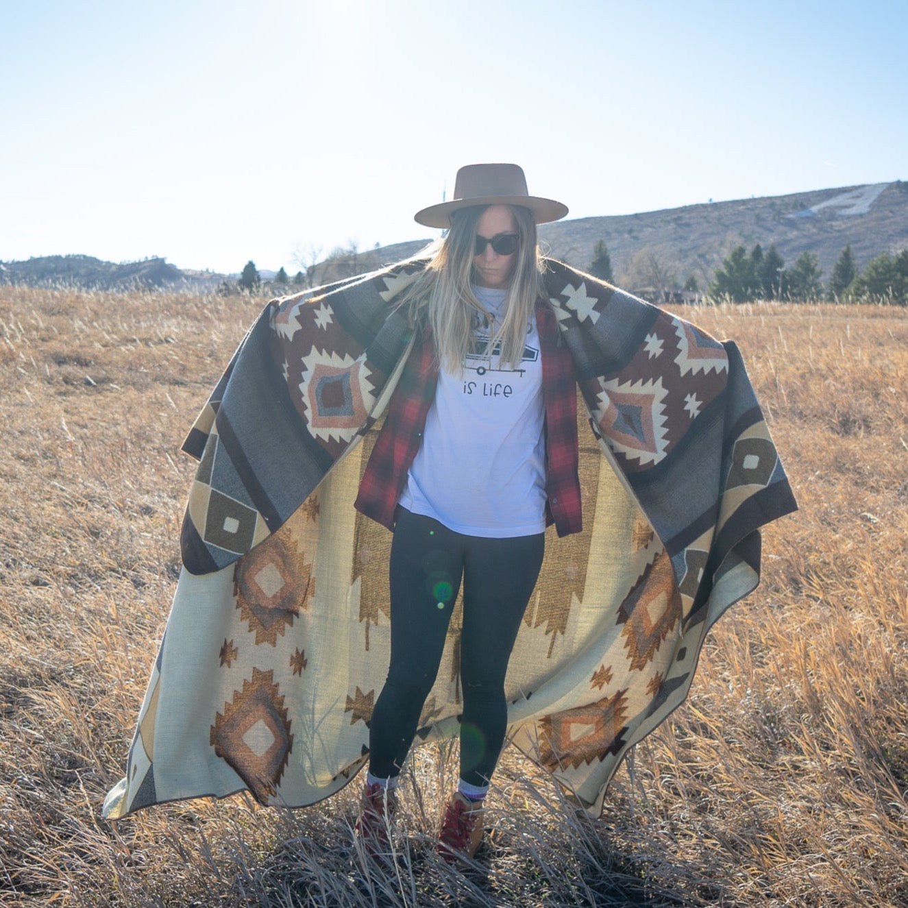 Sage, taupe and bone desert geometric alpaca blanket, view 7