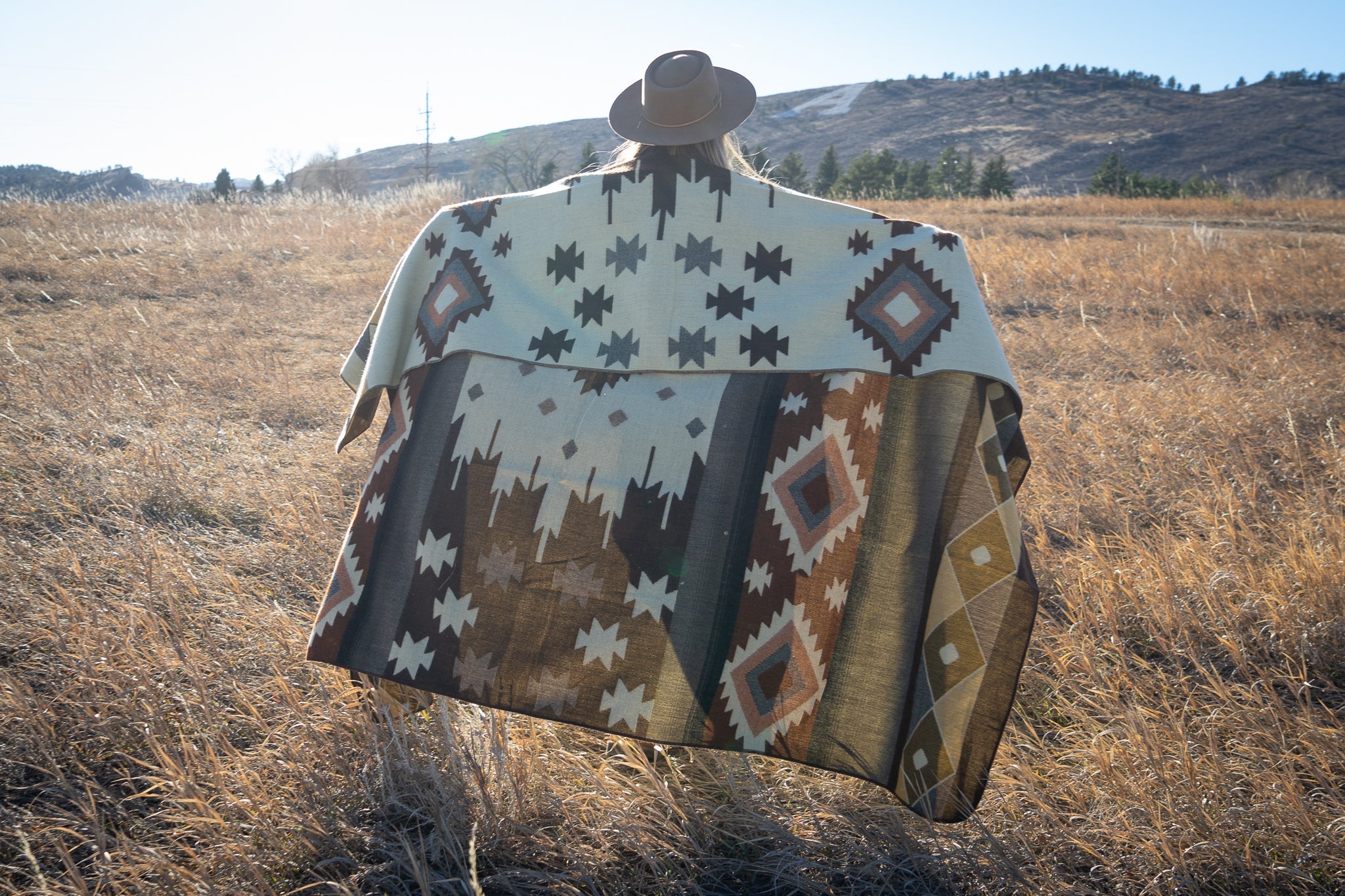 Sage, taupe and bone desert geometric alpaca blanket, view 12