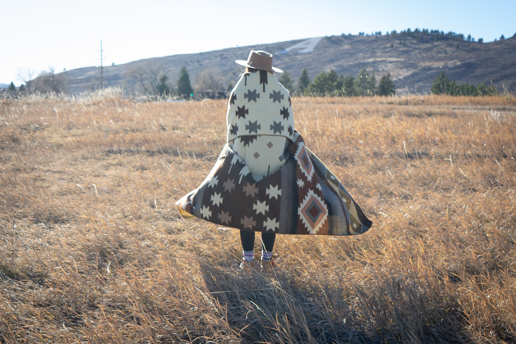 Sage, taupe and bone desert geometric alpaca blanket, view 13