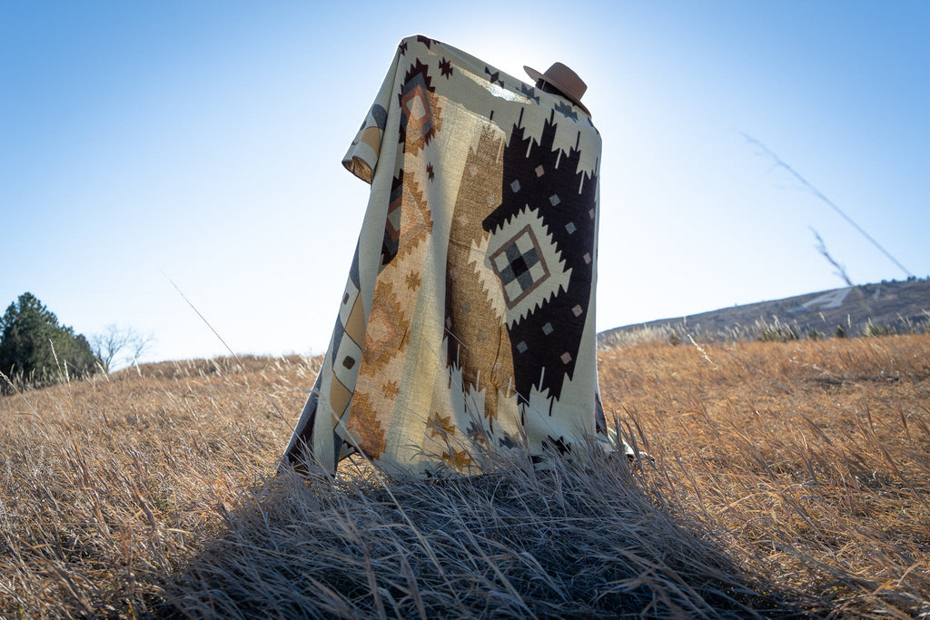 Sage, taupe and bone desert geometric alpaca blanket, view 16