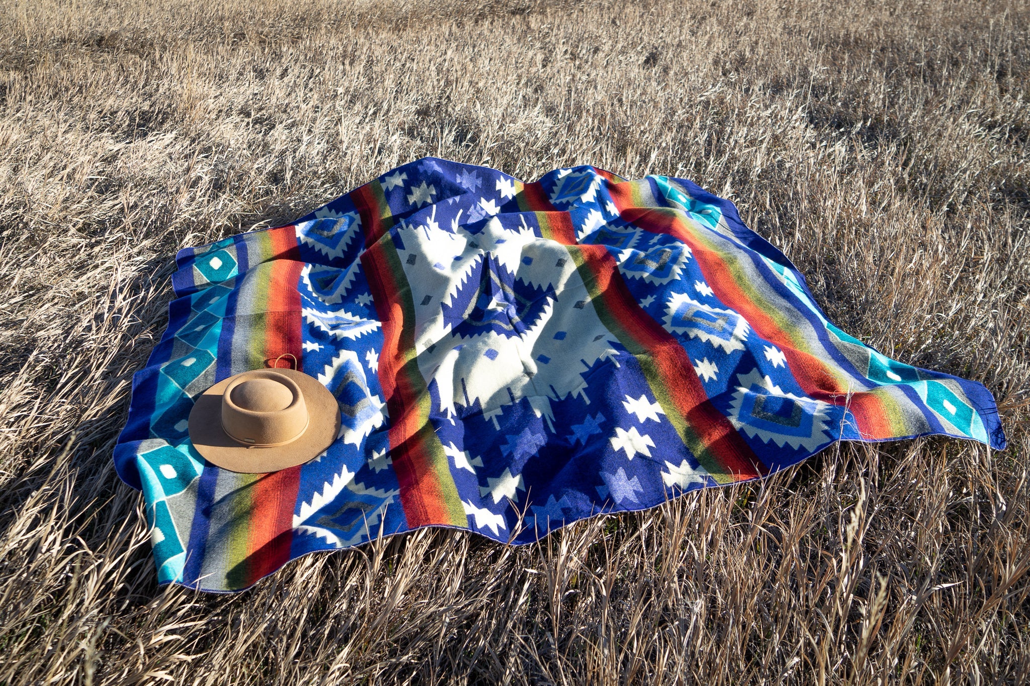 Blue, teal and rust striped alpaca blanket, view 8