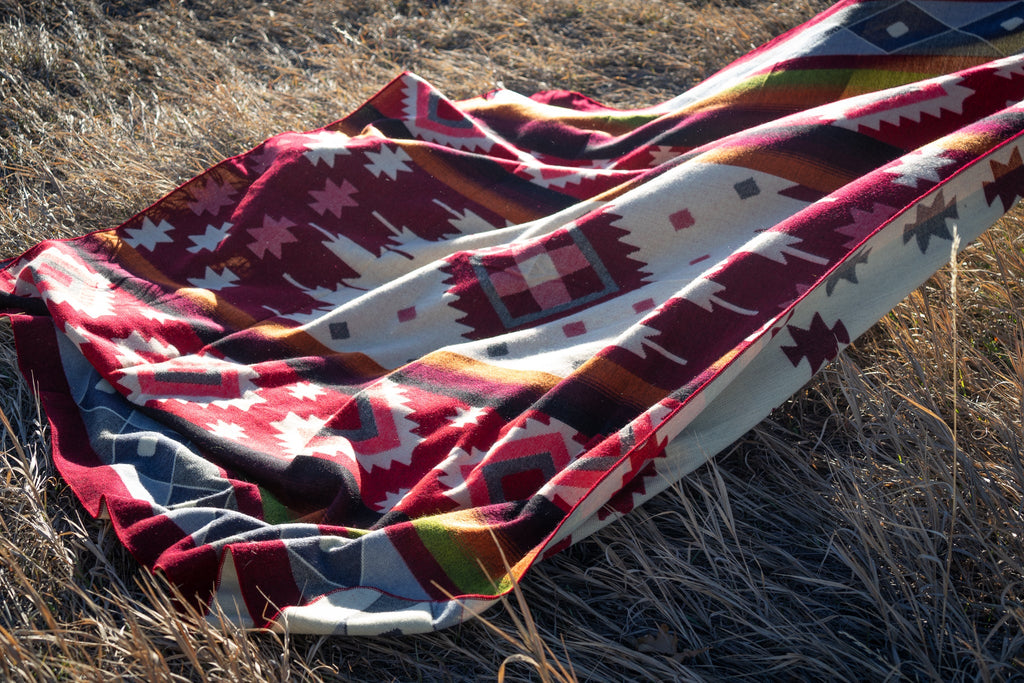 Deep wine and brick red diamond alpaca blanket, view 3