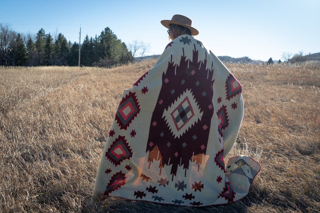 Deep wine and brick red diamond alpaca blanket, view 10