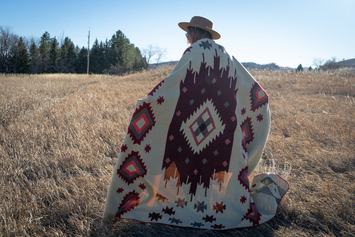 Deep wine and brick red diamond alpaca blanket, view 10