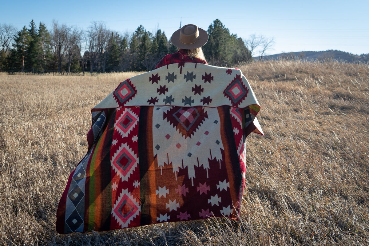 Deep wine and brick red diamond alpaca blanket, view 5