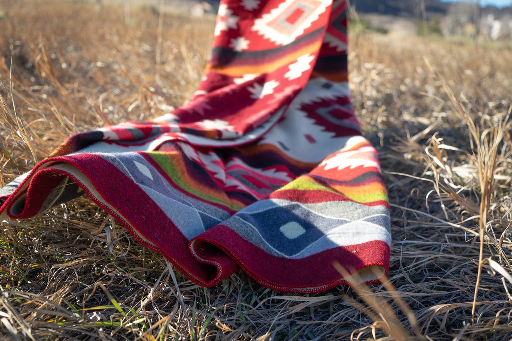 Deep wine and brick red diamond alpaca blanket, view 6