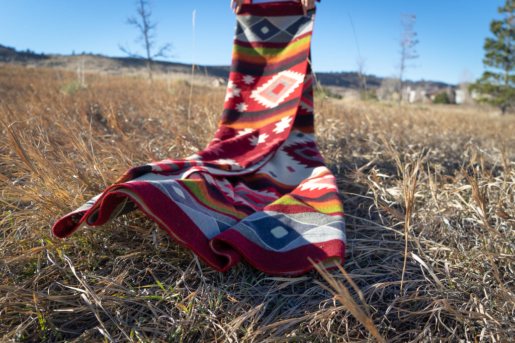Deep wine and brick red diamond alpaca blanket, view 14