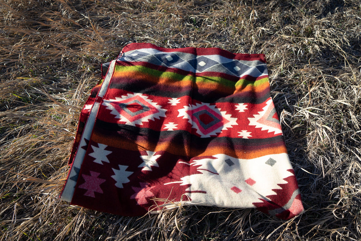 Deep wine and brick red diamond alpaca blanket, view 8