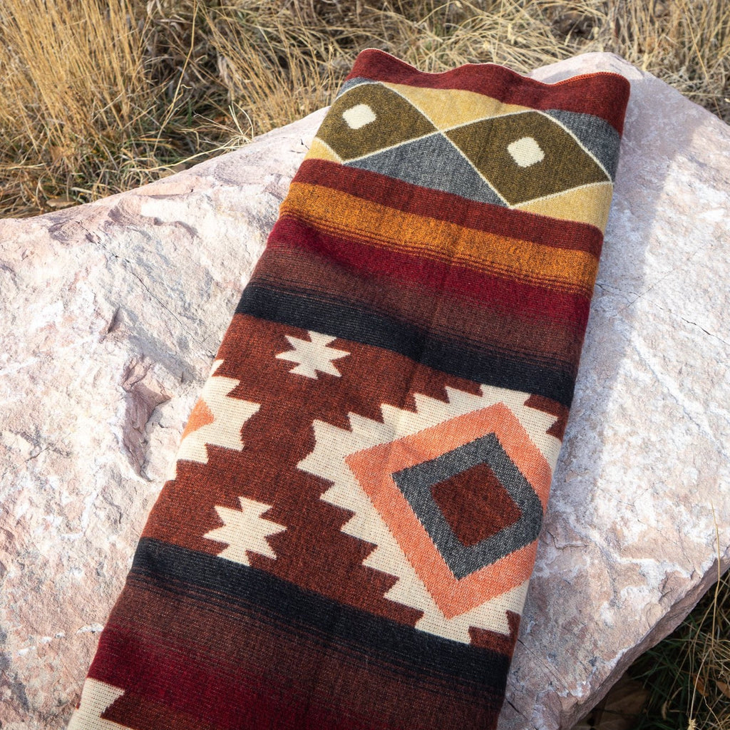 Rust, wine and cream large diamond alpaca blanket, view 9