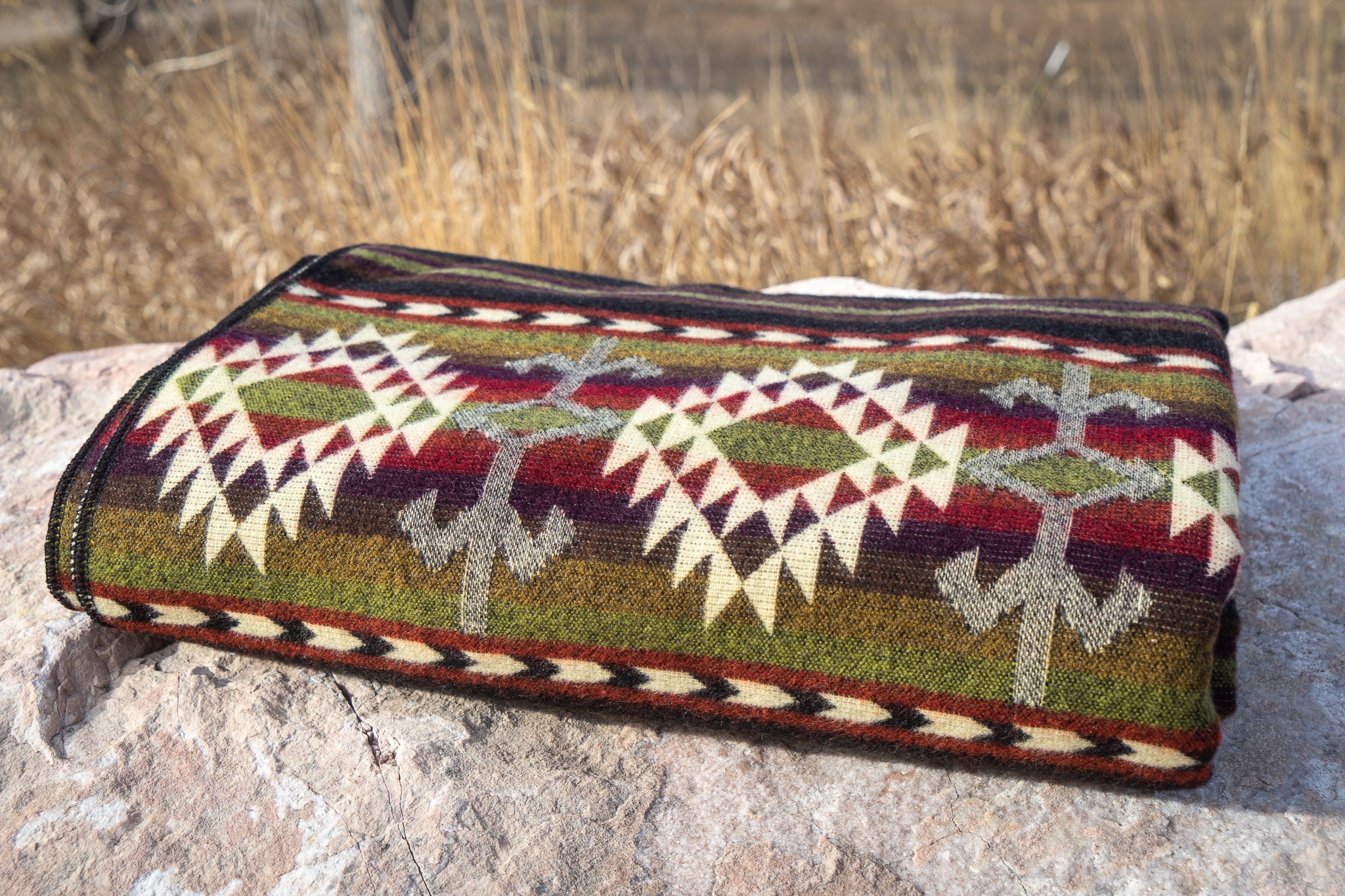 Dark brown, cream and wine geometric alpaca blanket, view 3