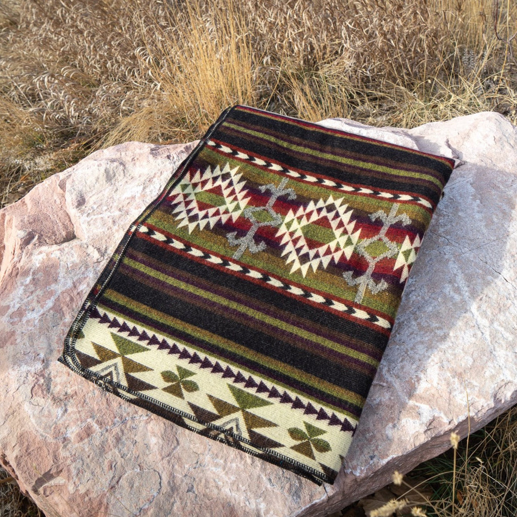 Dark brown, cream and wine geometric alpaca blanket, view 2