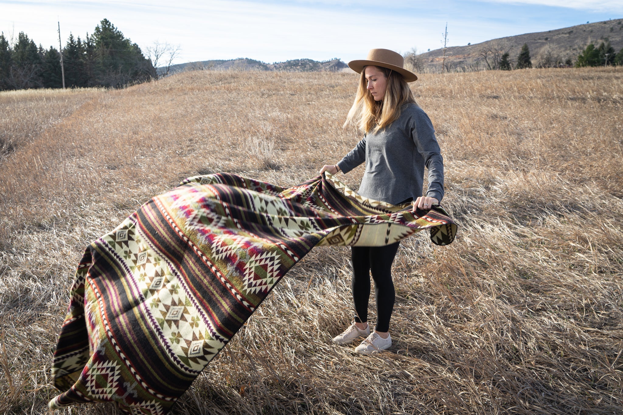 Dark brown, cream and wine geometric alpaca blanket, view 6