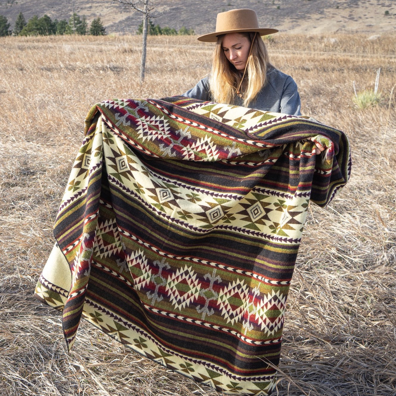 Dark brown, cream and wine geometric alpaca blanket