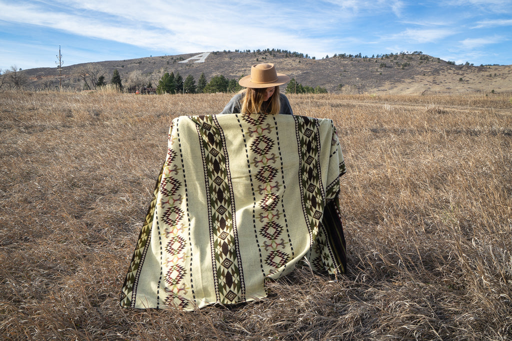 Dark brown, cream and wine geometric alpaca blanket, view 11