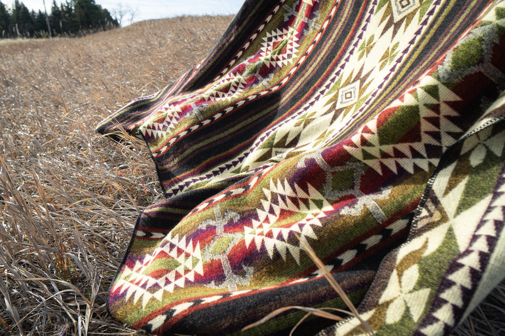 Dark brown, cream and wine geometric alpaca blanket, view 7