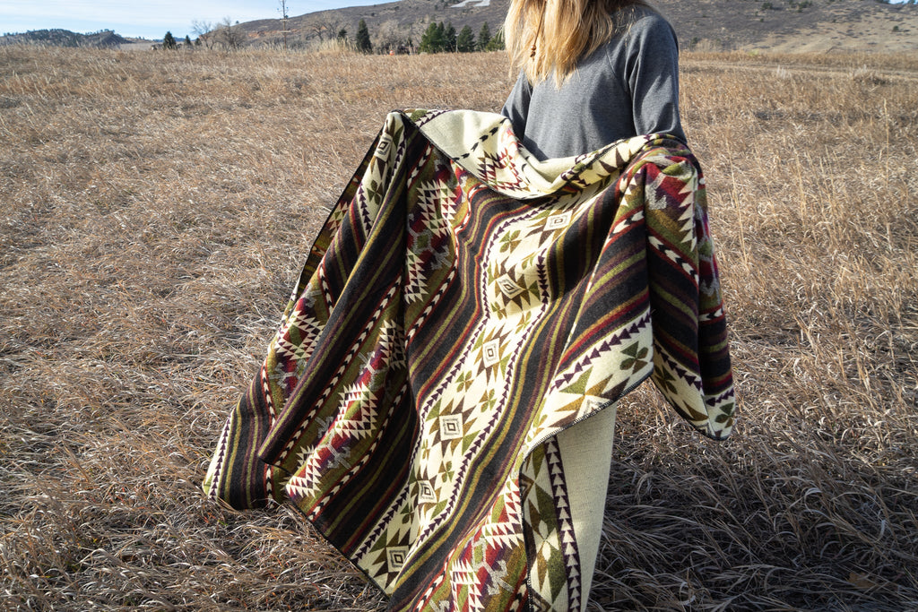 Dark brown, cream and wine geometric alpaca blanket, view 13