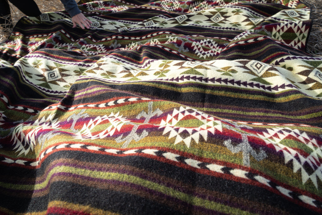 Dark brown, cream and wine geometric alpaca blanket, view 5