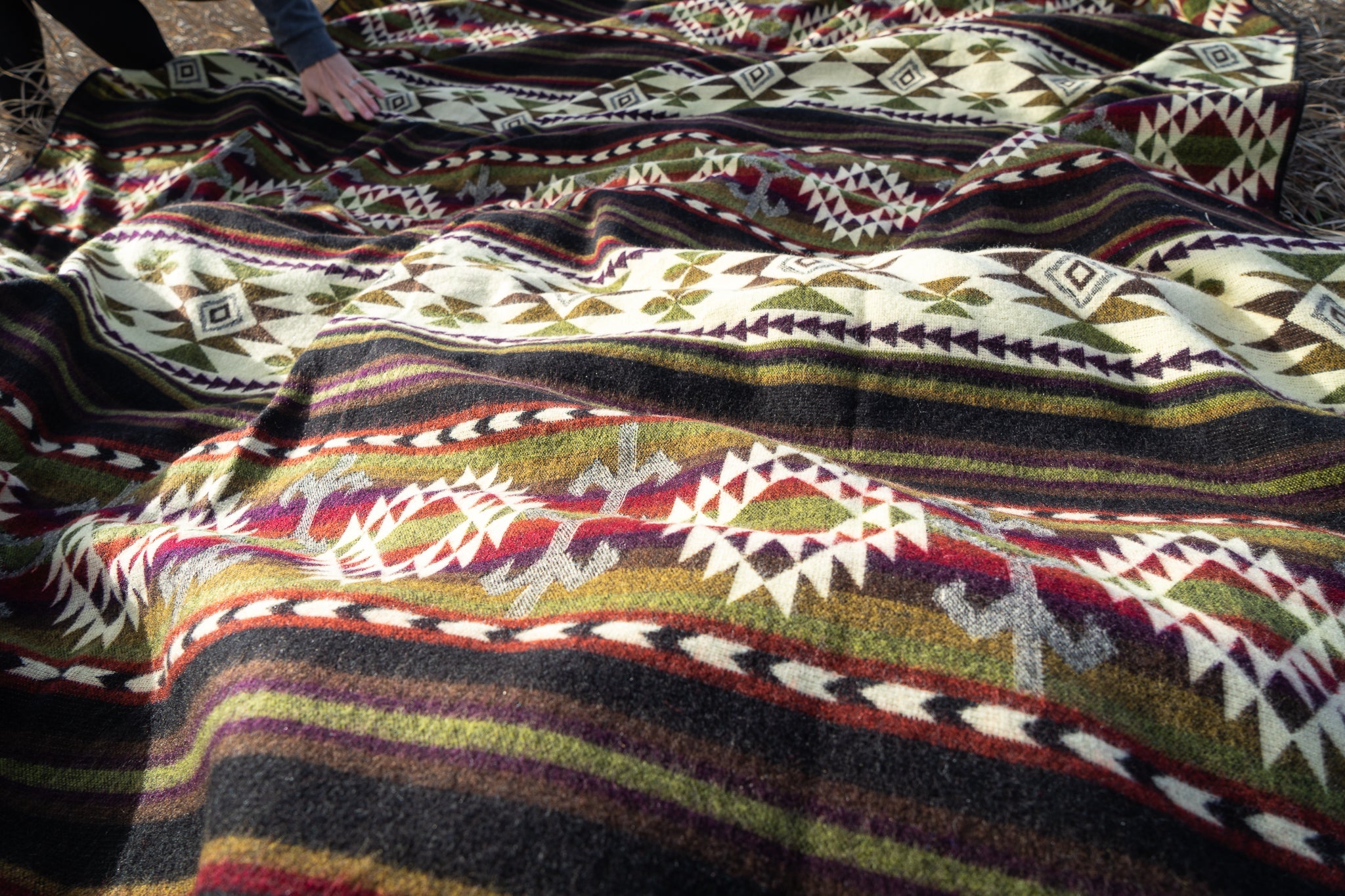 Dark brown, cream and wine geometric alpaca blanket, view 5