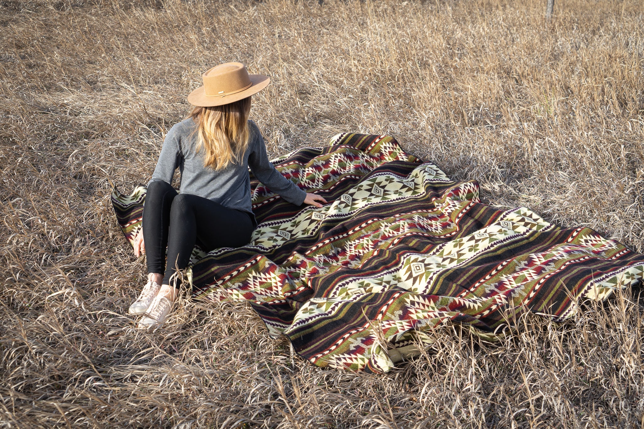 Dark brown, cream and wine geometric alpaca blanket, view 14