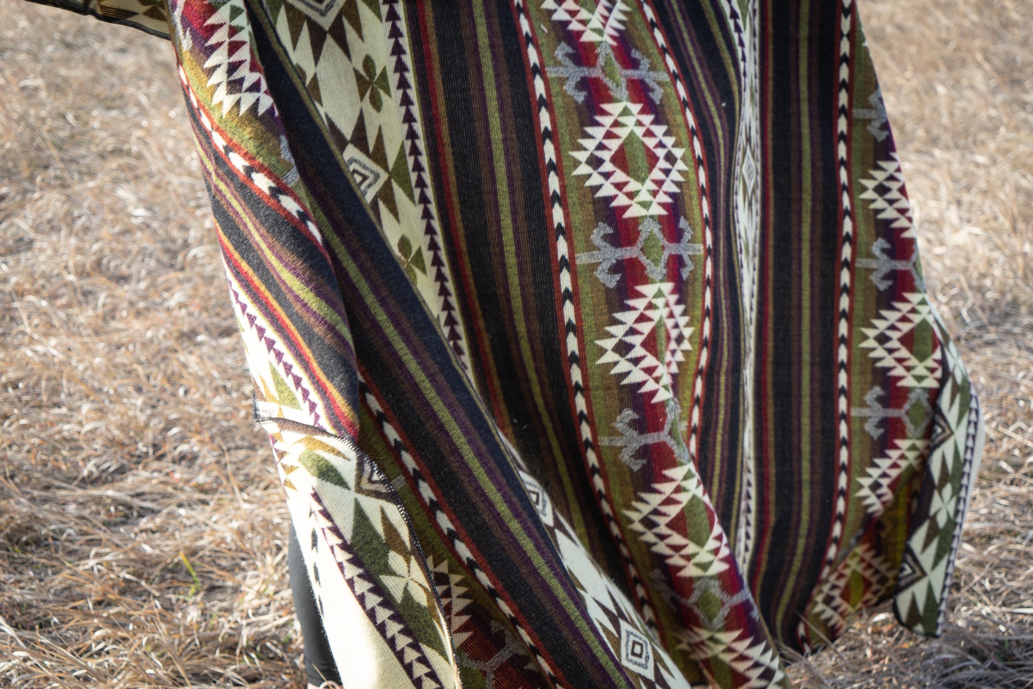Dark brown, cream and wine geometric alpaca blanket, view 9