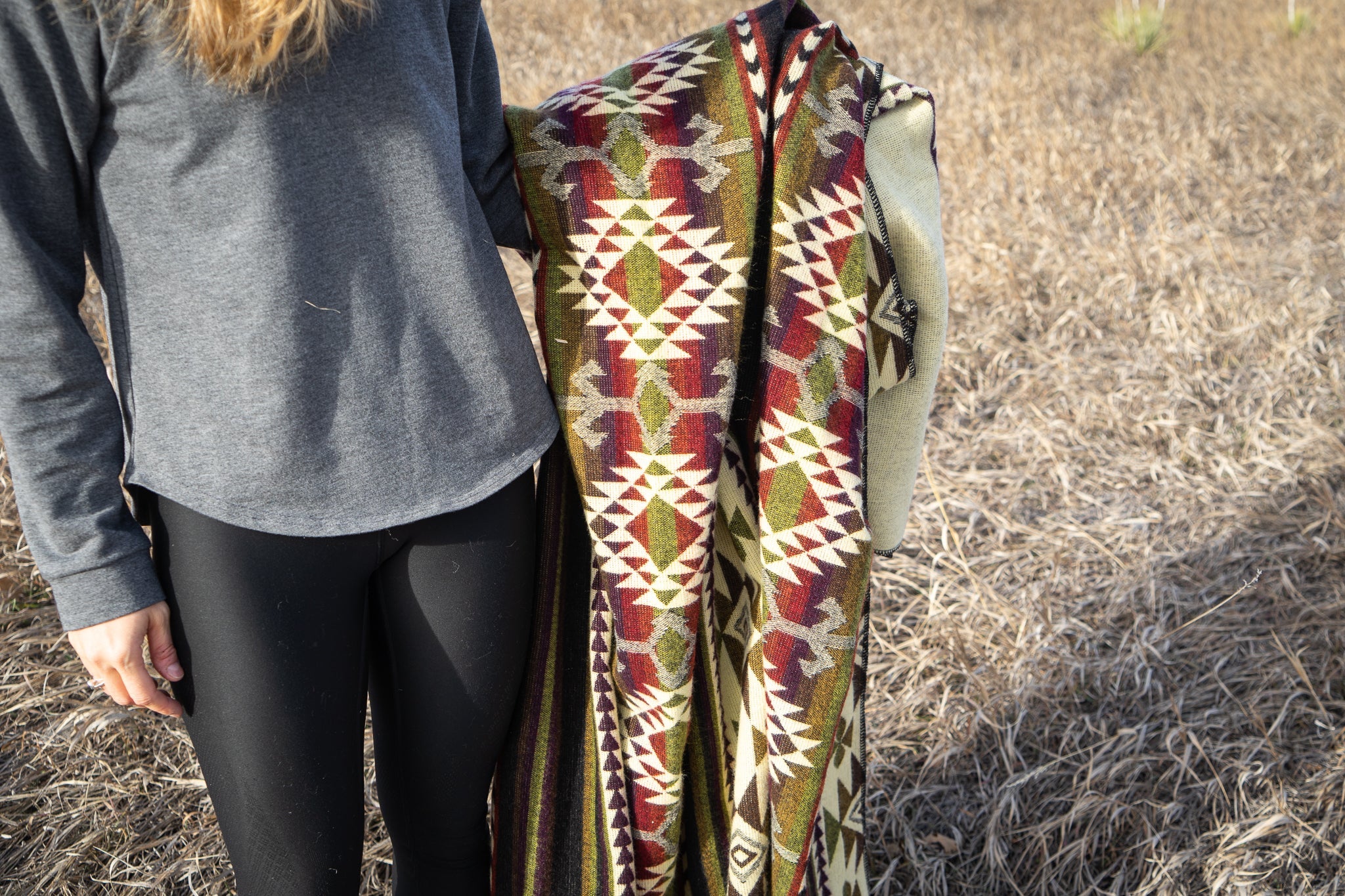 Dark brown, cream and wine geometric alpaca blanket, view 15