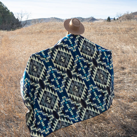 Deep teal blue chakana cross alpaca blanket
