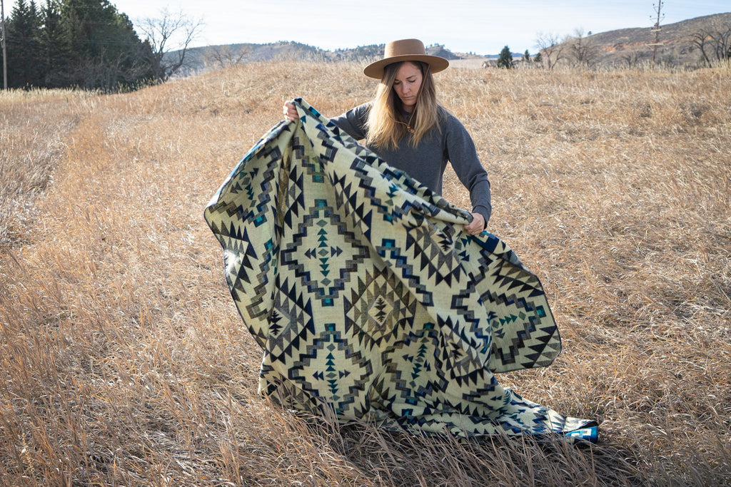 Deep teal blue chakana cross alpaca blanket, view 5