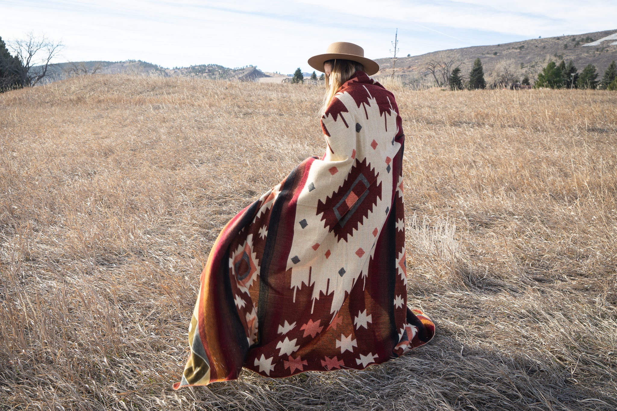 Rust, wine and cream large diamond alpaca blanket, view 8