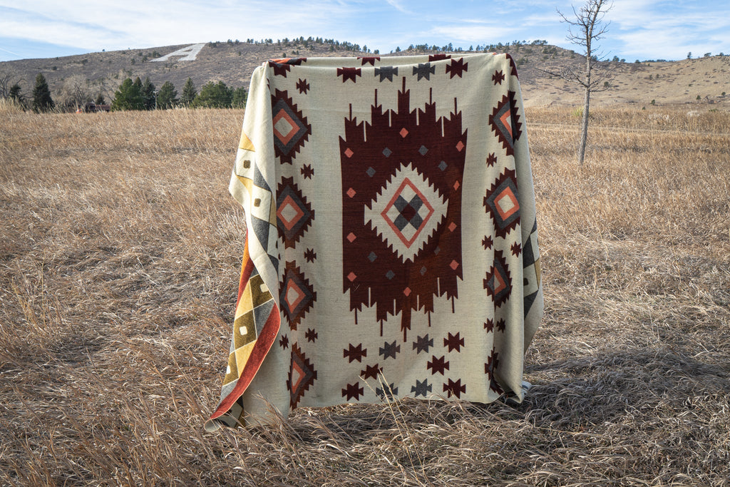 Rust, wine and cream large diamond alpaca blanket, view 4