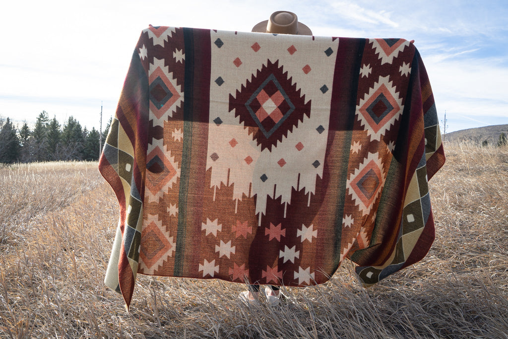 Rust, wine and cream large diamond alpaca blanket, view 5