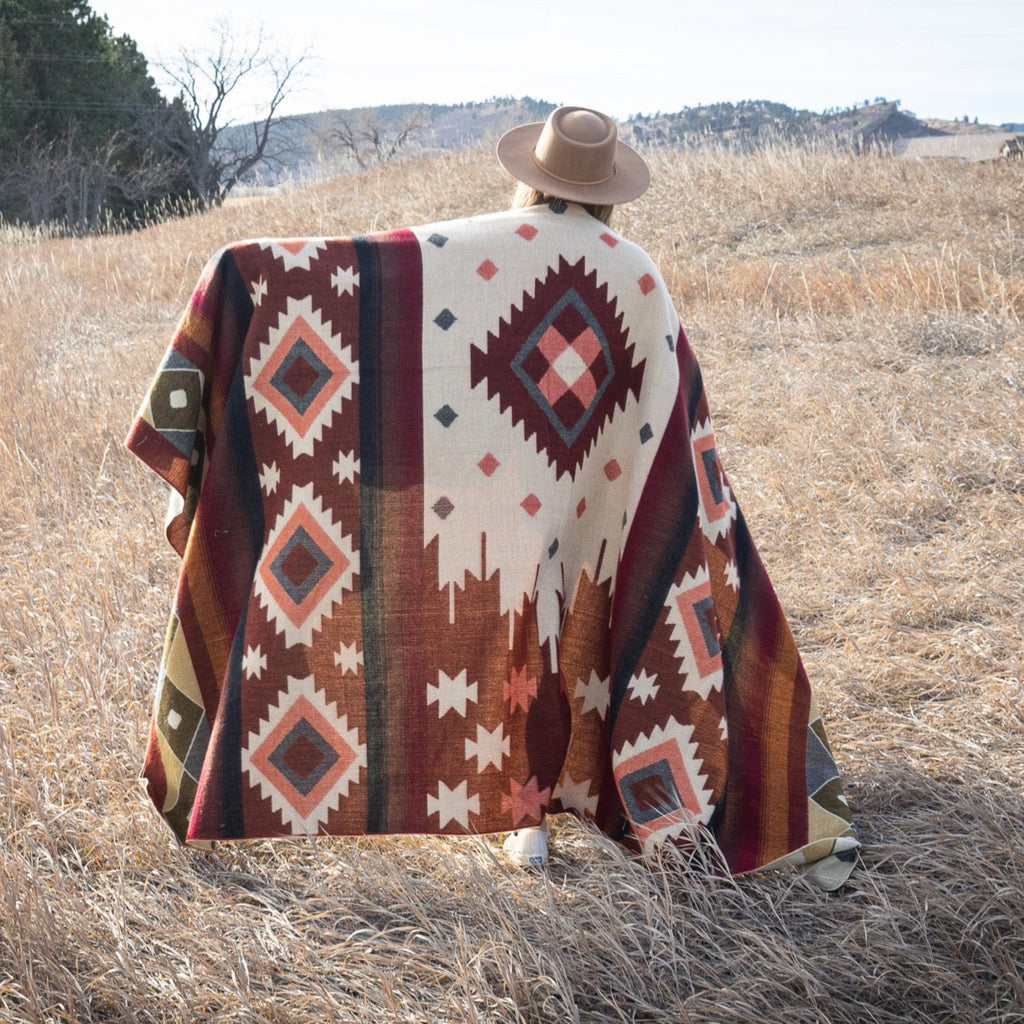 Rust, wine and cream large diamond alpaca blanket, view 6