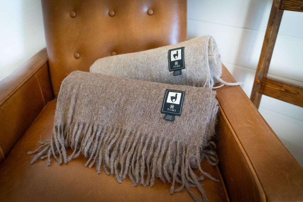 Solid color Peruvian alpaca fringe throw, view 7
