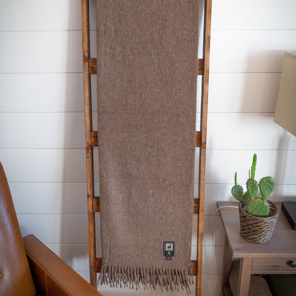Solid color Peruvian alpaca fringe throw, view 15