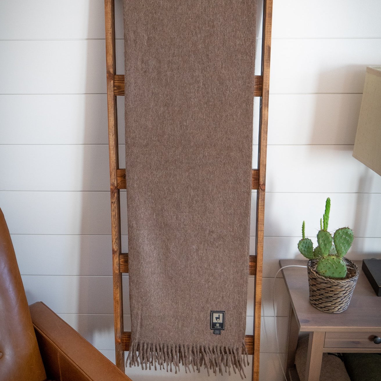 Solid color Peruvian alpaca fringe throw, view 15