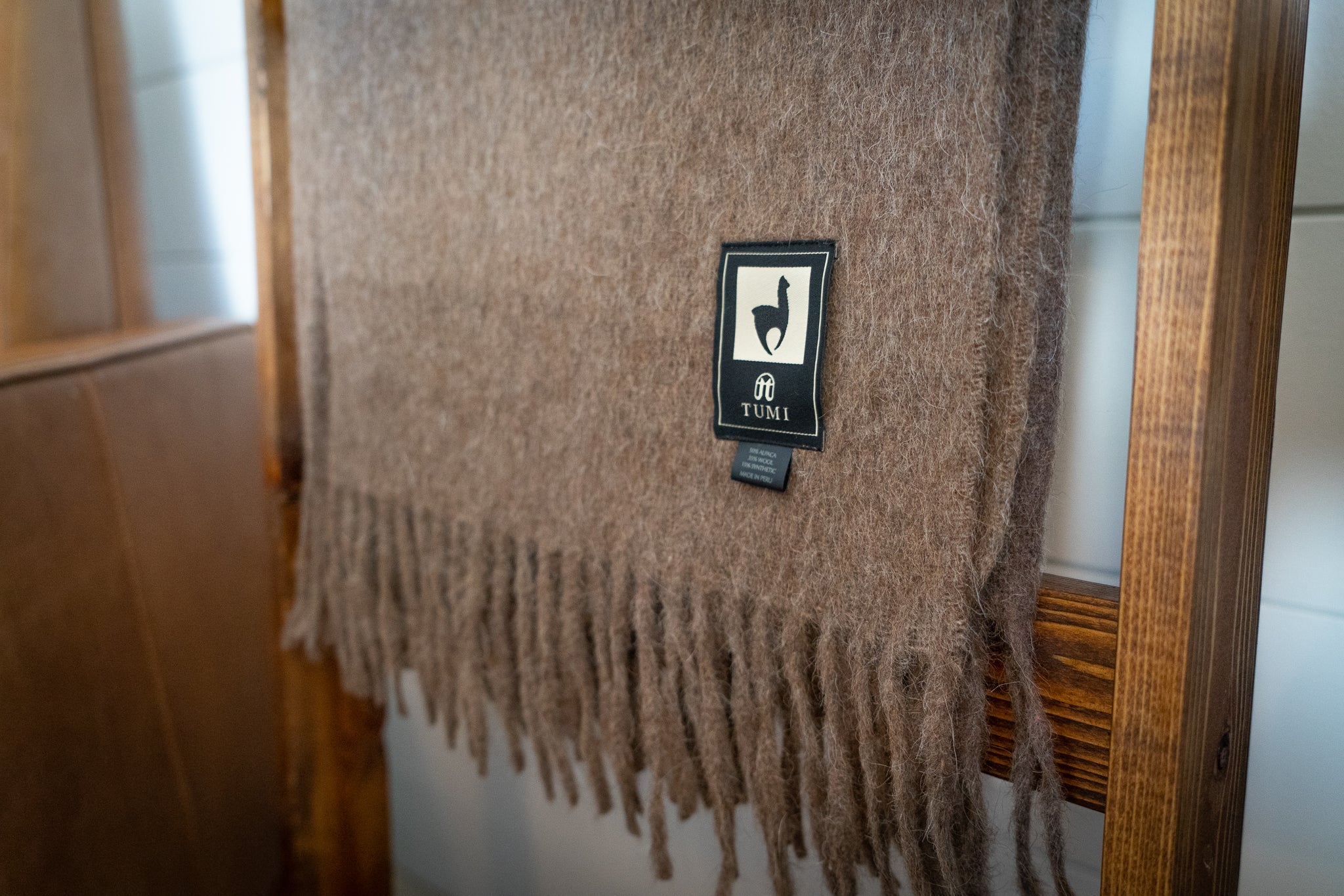 Solid color Peruvian alpaca fringe throw, view 16