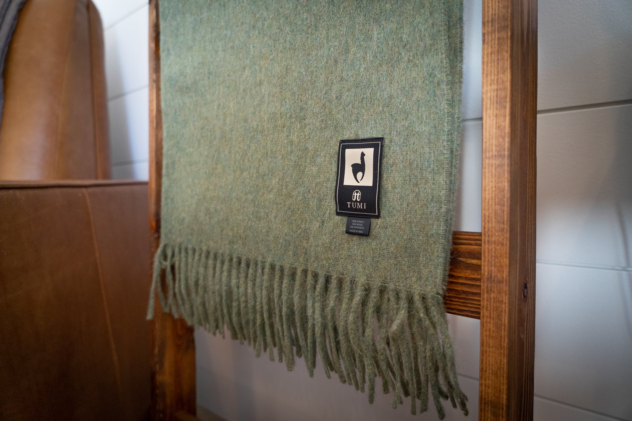 Solid color Peruvian alpaca fringe throw, view 10