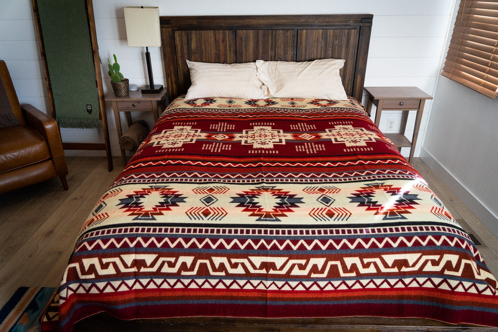 Brick red, coral and grey diamond alpaca blanket, view 7