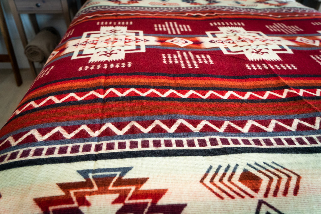 Brick red, coral and grey diamond alpaca blanket, view 8
