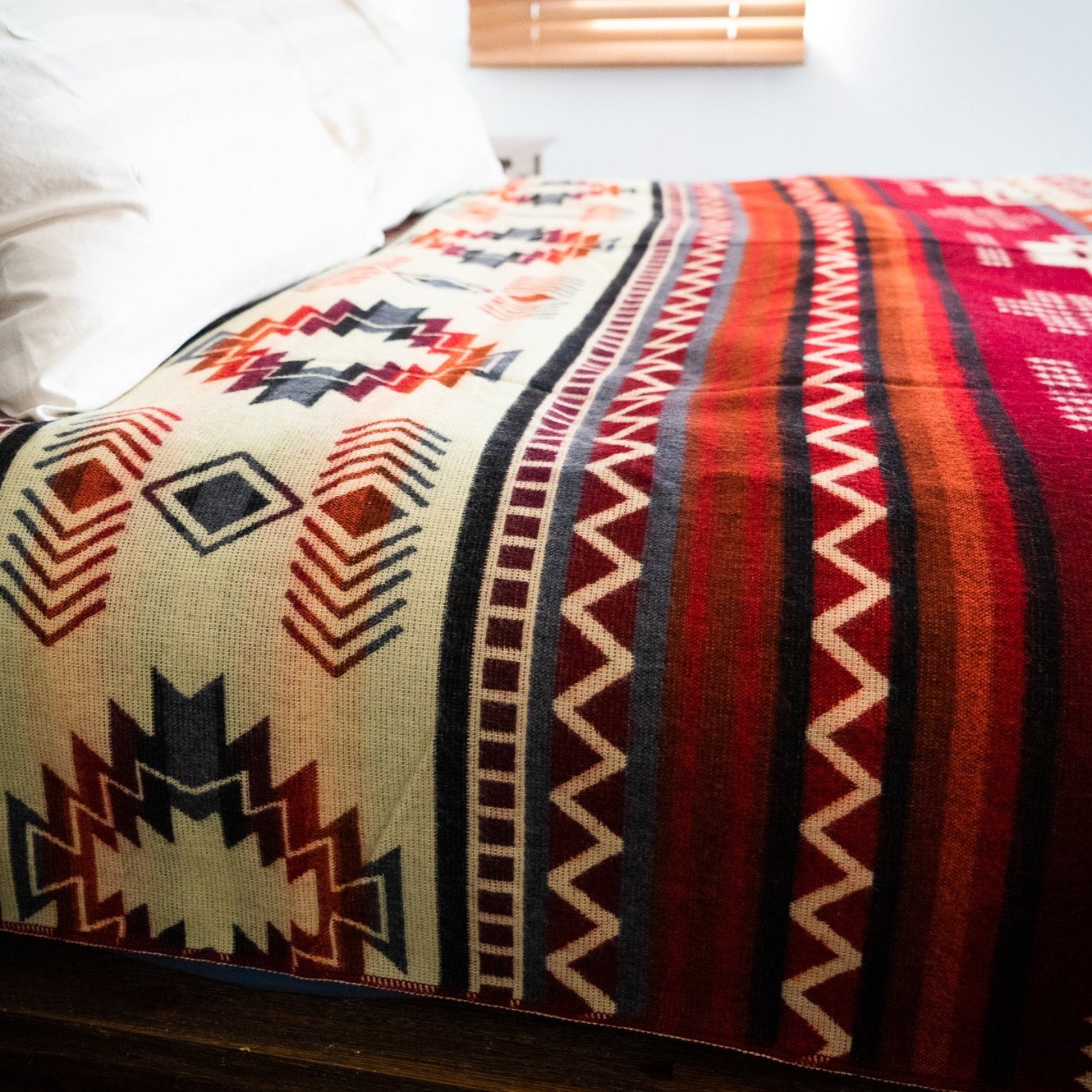 Brick red, coral and grey diamond alpaca blanket, view 4