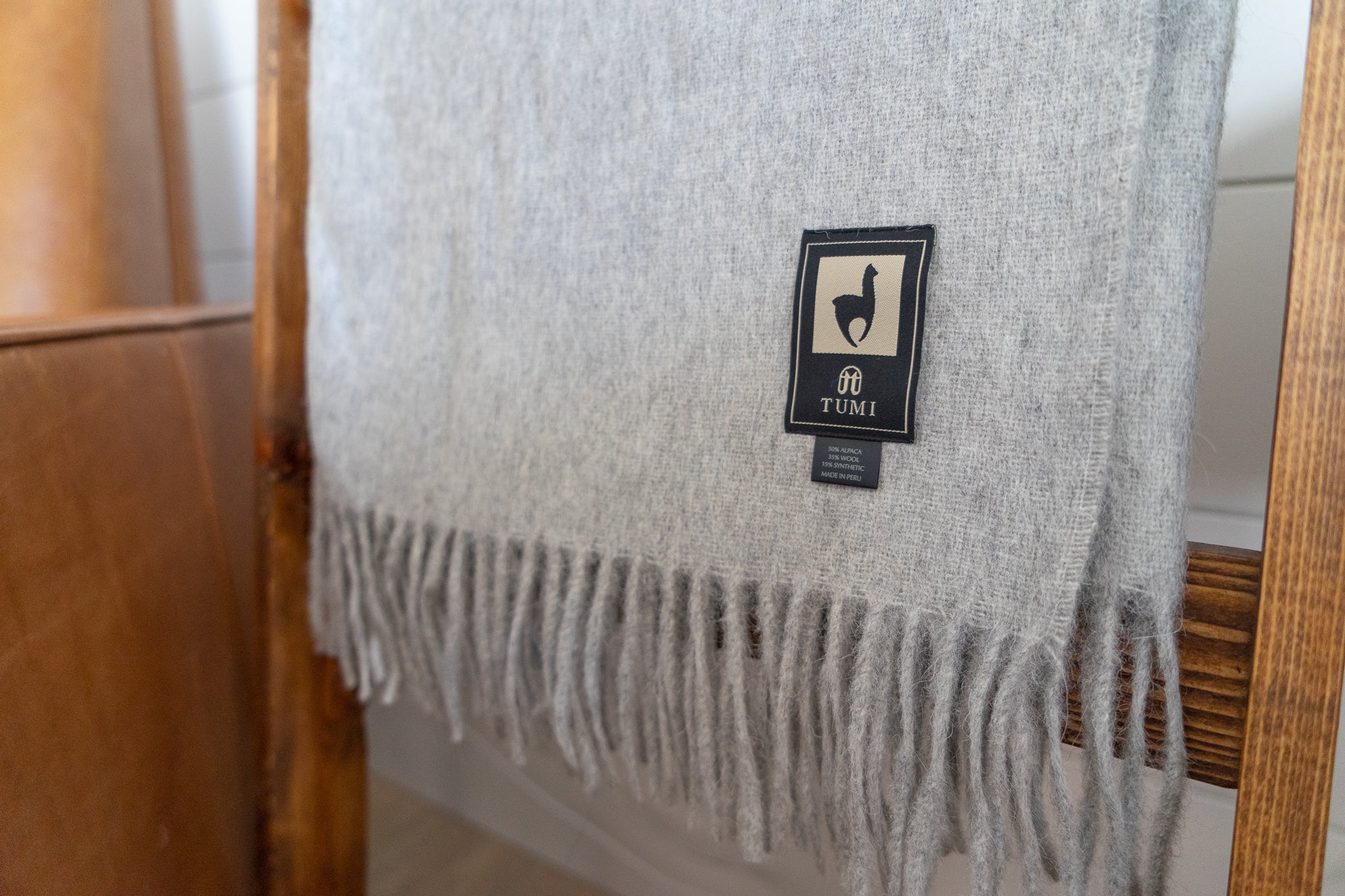 Solid color Peruvian alpaca fringe throw, view 19