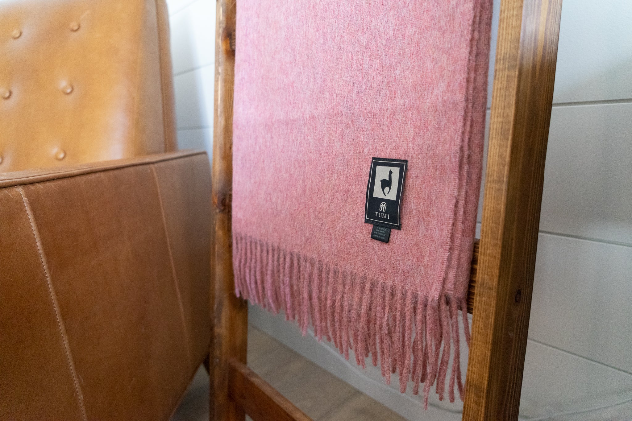 Solid color Peruvian alpaca fringe throw, view 17