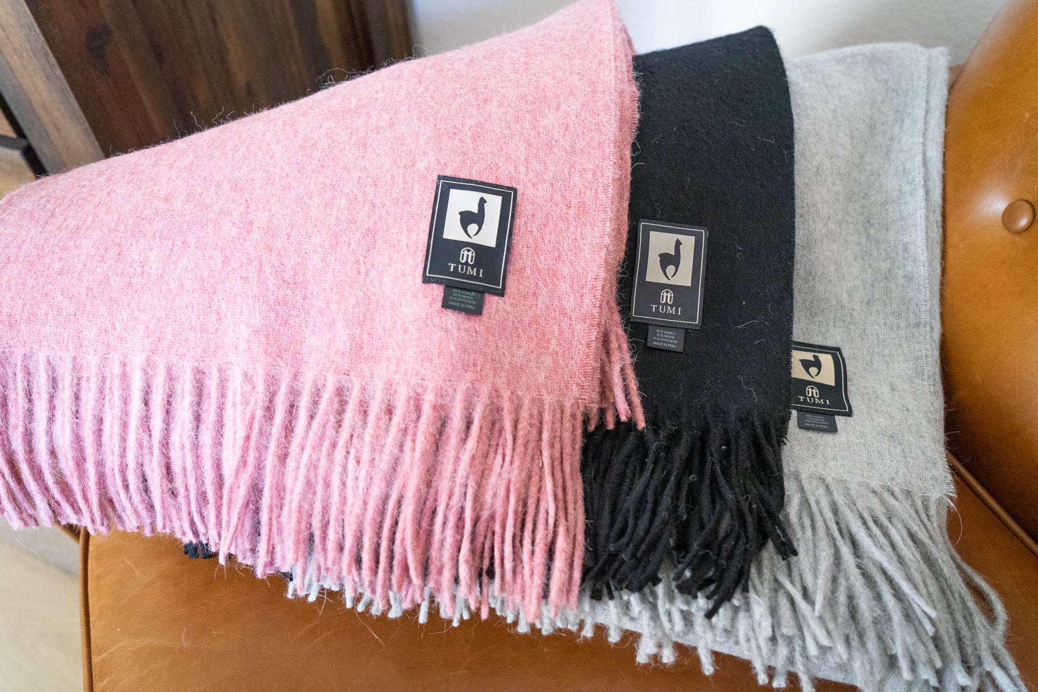 Solid color Peruvian alpaca fringe throw, view 6