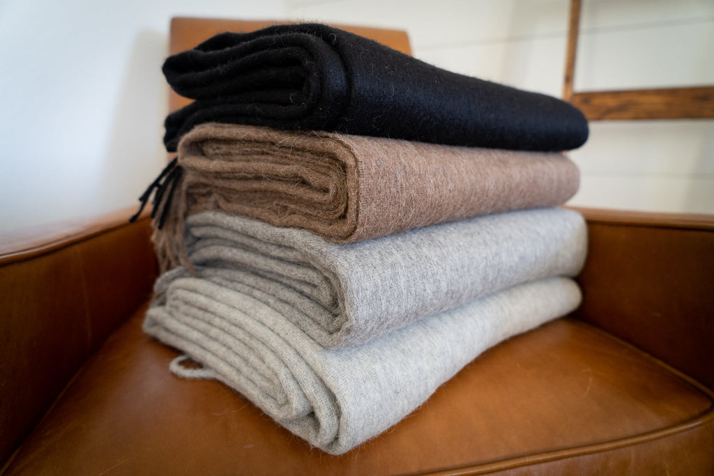 Solid color Peruvian alpaca fringe throw, view 5