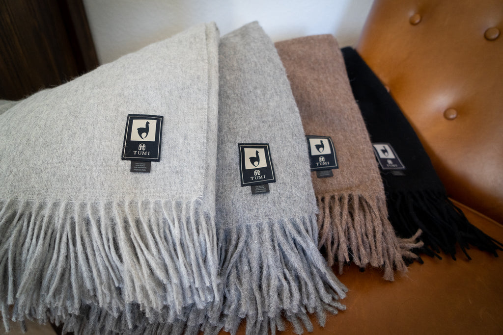 Solid color Peruvian alpaca fringe throw, view 2
