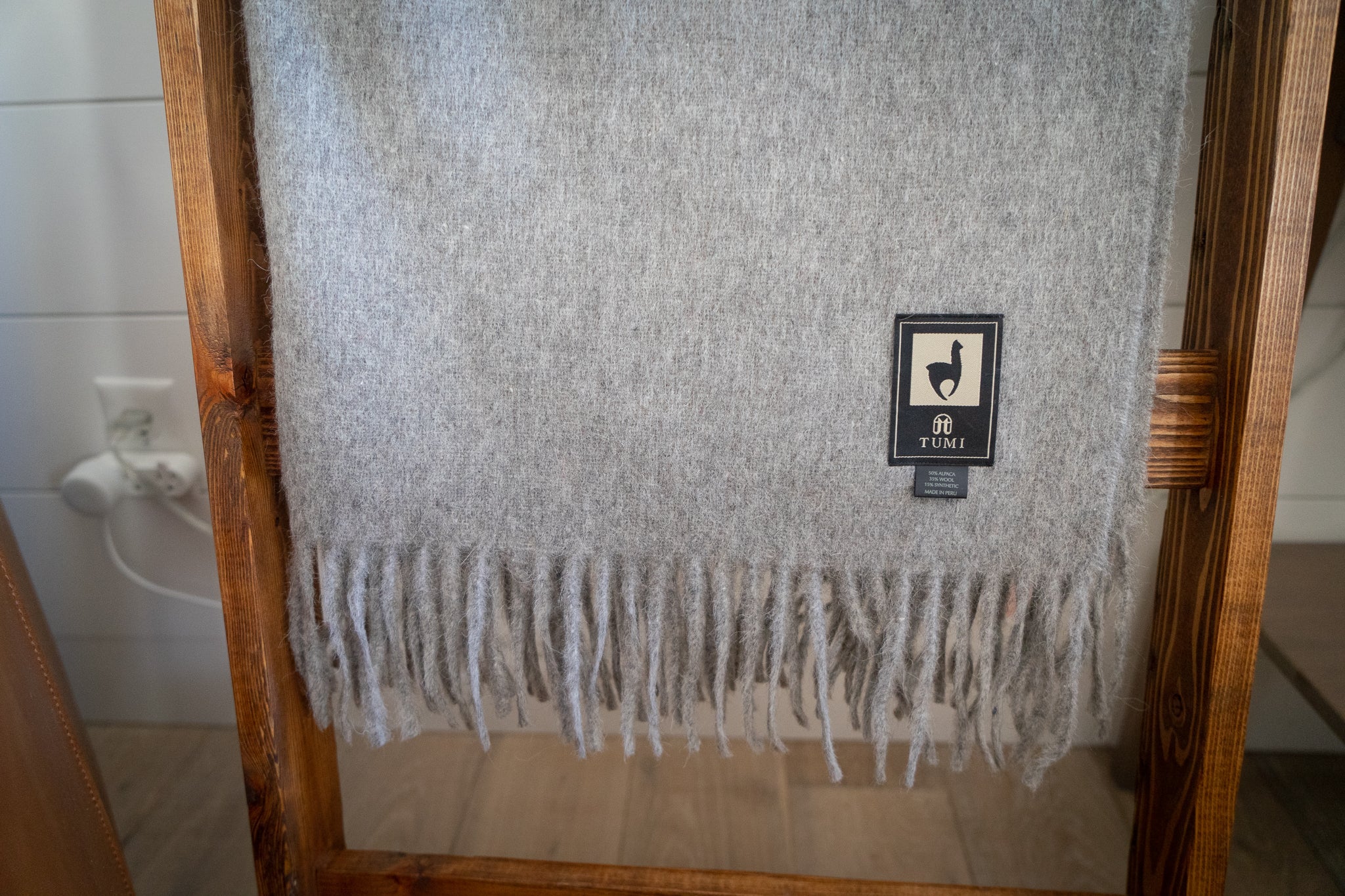 Solid color Peruvian alpaca fringe throw, view 20